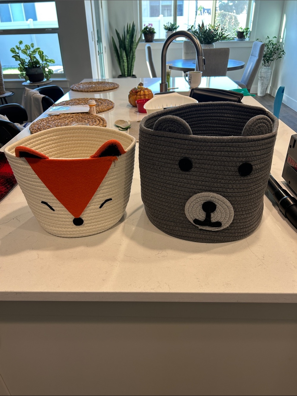 Source Unknown White & Orange Fox and Gray Bear Rope Storage Baskets